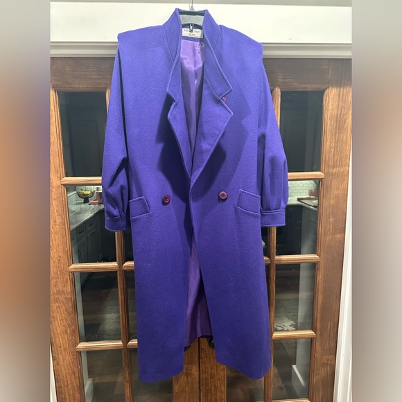 Michelle Stuart Jackets & Blazers - EUC Michelle Stuart Petite‎ 100% Wool Purple Doublee Breasted Long Coat Jacket